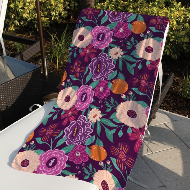 Orange & Floral Blossom Purple & Pink Pattern Beach Towel (Creator Uploaded)