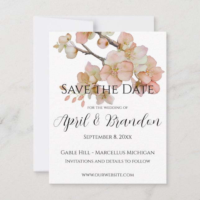 Orange floral blossoms elegant calligraphy script save the date (Front)