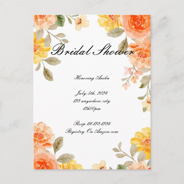 ORANGE FLORAL BOTANICAL BRIDAL SHOWER INVITATION (Front)