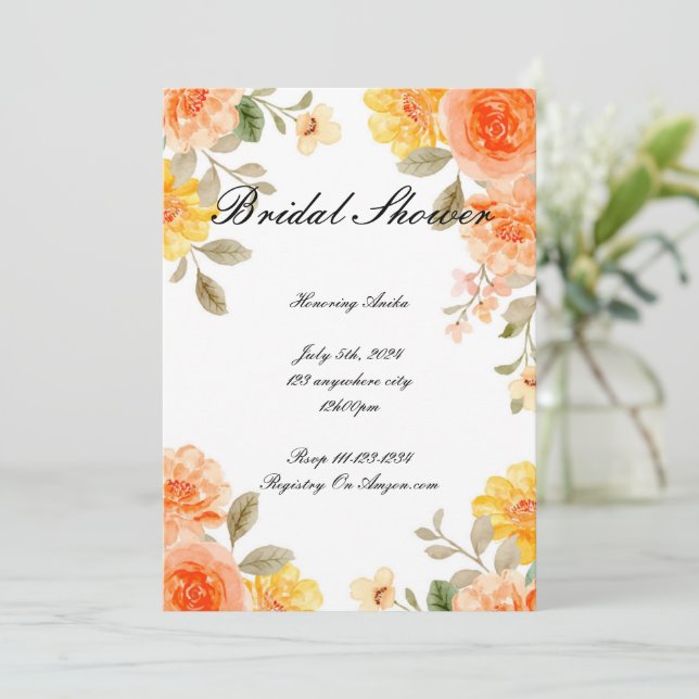 ORANGE FLORAL BOTANICAL BRIDAL SHOWER INVITATION (Standing Front)