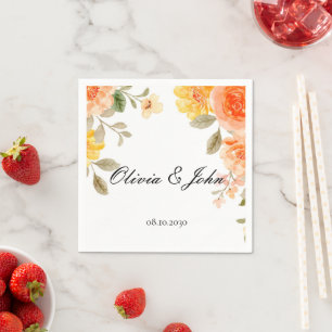 ORANGE FLORAL BOTANICAL BRIDAL SHOWER WEDDING NAPKIN
