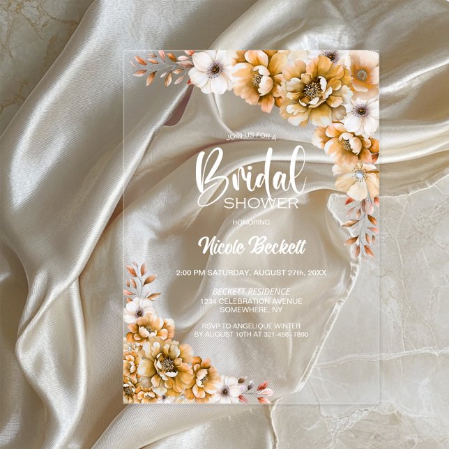 Orange Floral Bridal Shower Acrylic Invitations (Creator Uploaded)
