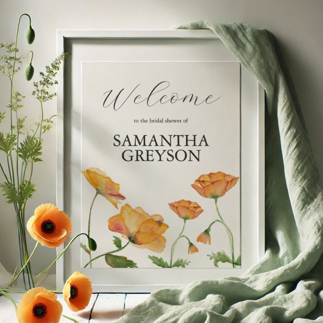 Orange Floral Bridal Shower Welcome Poster (Creator Uploaded)