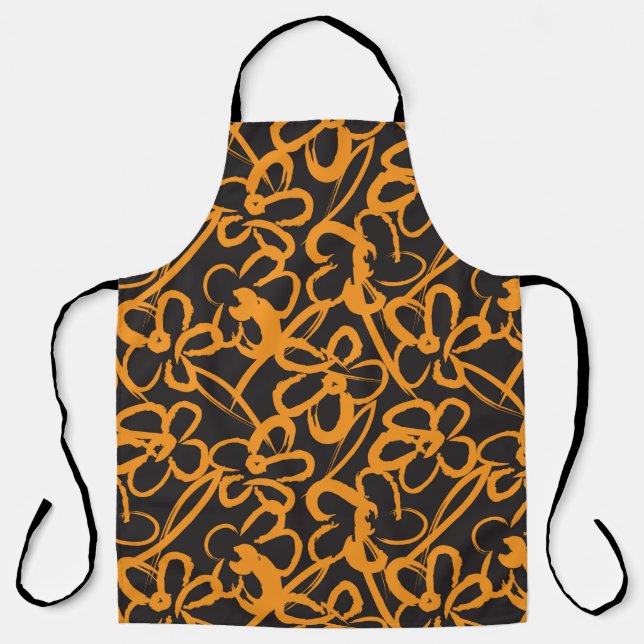 Orange Floral brush strokes seamless pattern backg Apron (Front)