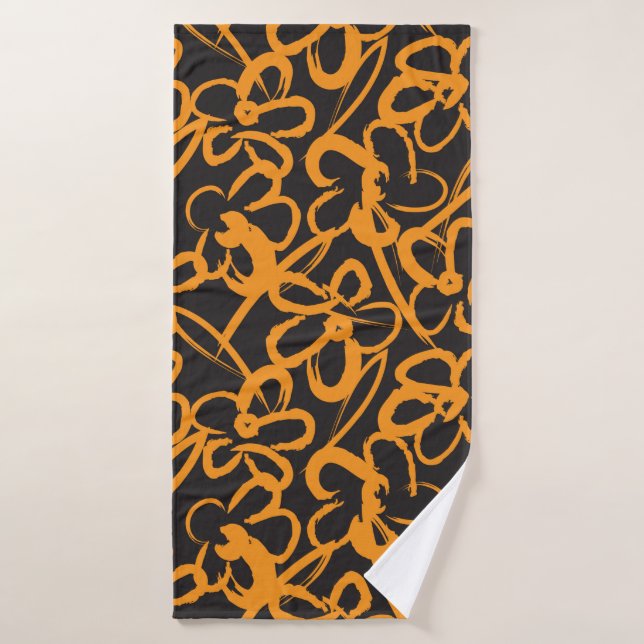Orange Floral brush strokes seamless pattern backg Bath Towel (Bath Towel)