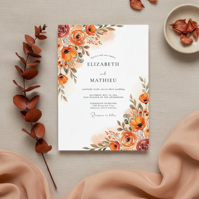 Orange Floral Brushstroke Wedding Invitation (Creator Uploaded)