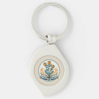 Orange Floral Button Key Ring