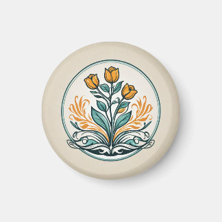 Orange Floral Button Magnet