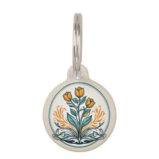 Orange Floral Button Pet Tag