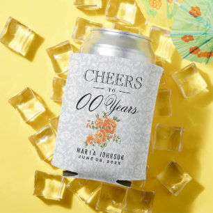 Orange Floral - Cheers to 00th Birthday Years Can Cooler