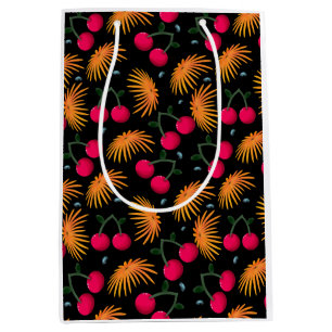 Orange Floral Cherry Pattern Medium Gift Bag