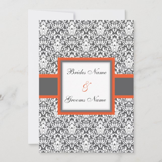 Orange Floral Damask Wedding Invitation (Front)