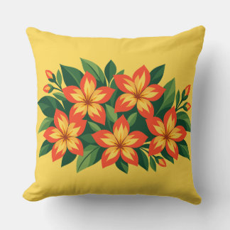 Orange Floral Design with Green Leaves Cushion