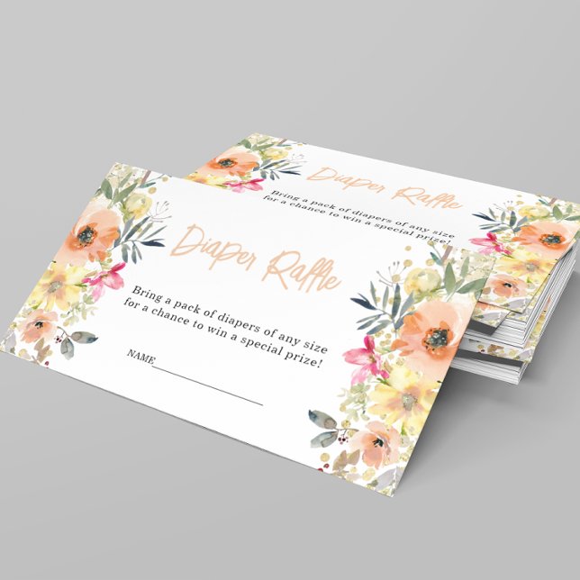 Orange Floral Diaper Raffle Baby Shower  Enclosure Card (Creator Uploaded)