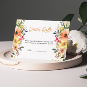 Orange Floral Diaper Raffle Baby Shower  Enclosure Card