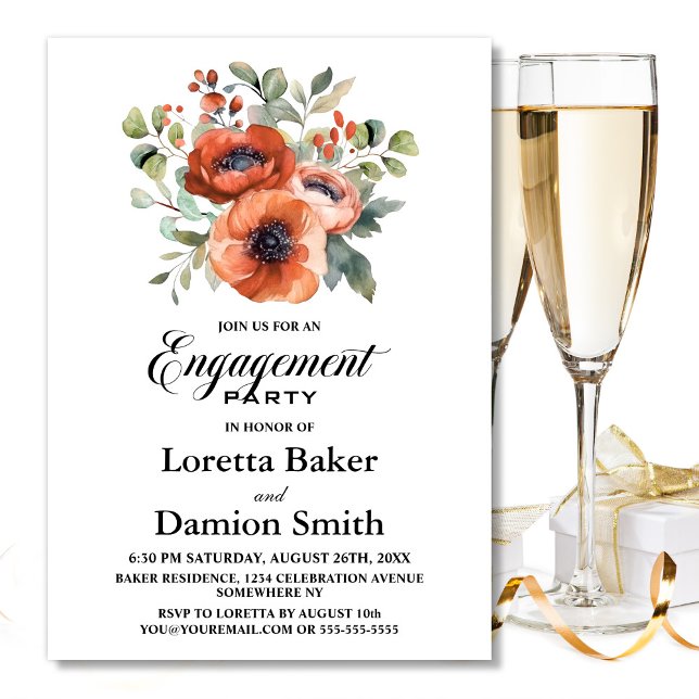 Orange Floral Engagement Party Invitation (Creator Uploaded)