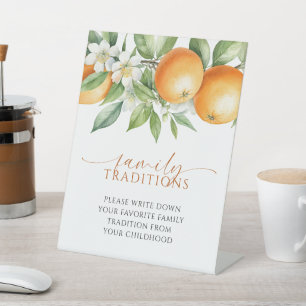 Orange Floral Favourite Family Traditions Game Pedestal Sign