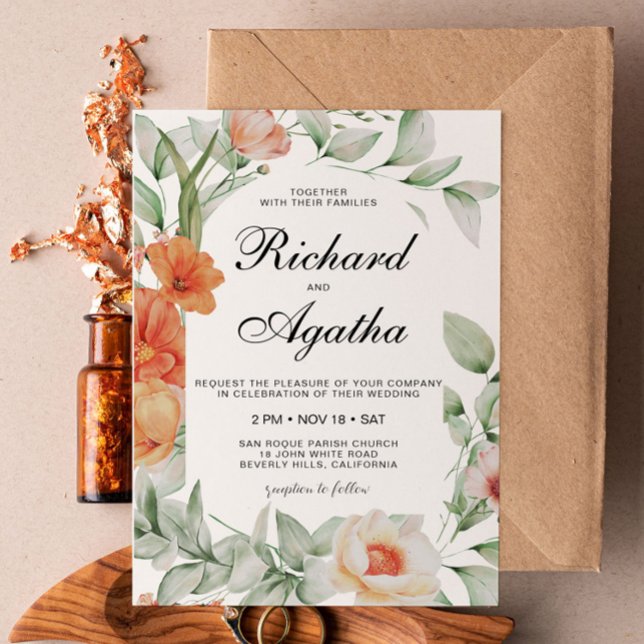 Orange Floral Frame Wedding  Invitation (Creator Uploaded)