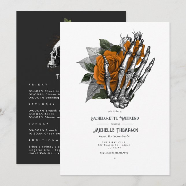 Orange Floral Gothic Bachelorette Weekend Invitation (Front/Back)