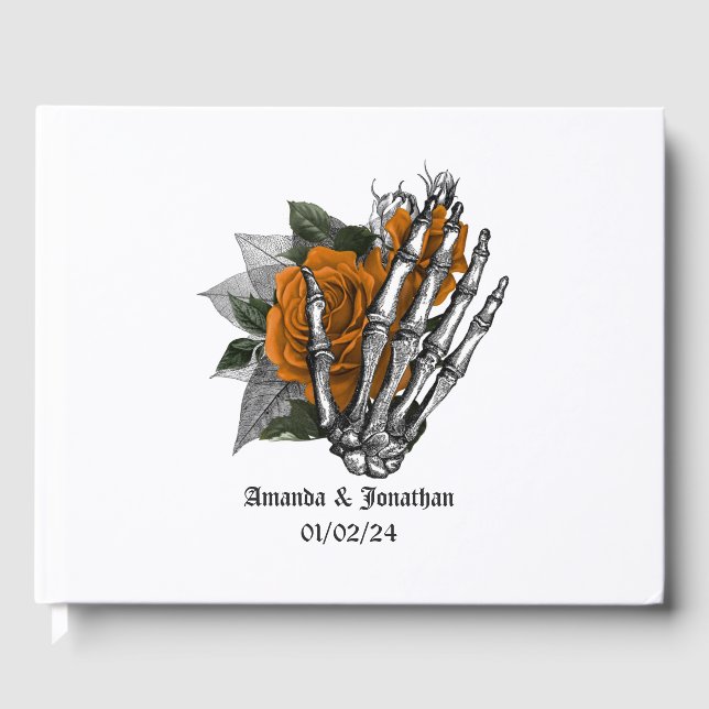 Orange Floral Gothic Wedding Guest Book (Front)