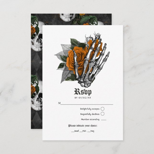 Orange Floral Gothic Wedding RSVP Card (Front/Back)