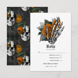 Orange Floral Gothic Wedding RSVP Card