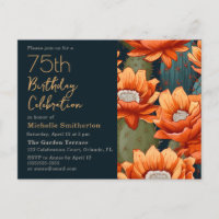Orange Floral Green Cactus Navy 75th Birthday