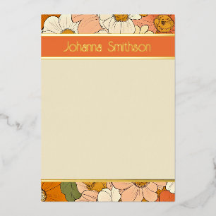 Orange Floral Groove Vertical Foil Stationery