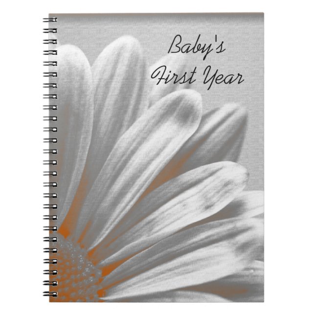 Orange Floral Highlight Baby's First Year Spiral Notebook (Front)