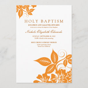 Orange Floral Holy Baptism Invitation