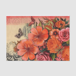 Orange Floral Junk Journal Decoupage Tissue Paper