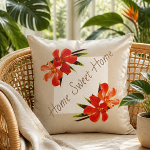 Orange Floral Khaki & White Home Sweet Home Cushion