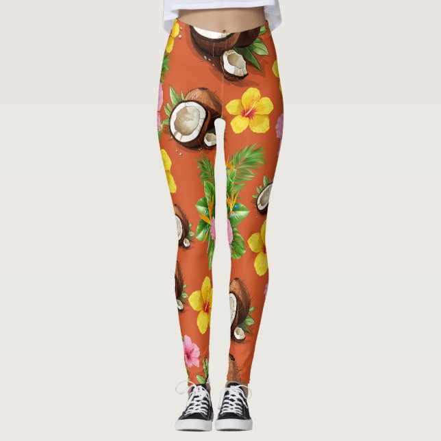 Orange Floral Leggings (Front)