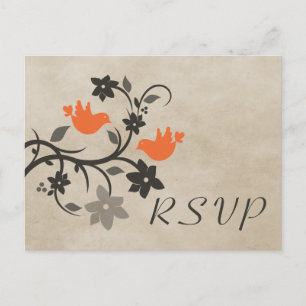 Orange Floral Lovebirds RSVP Postcard