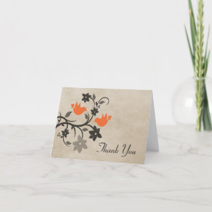 Orange Floral Lovebirds Thank You Card