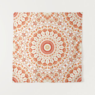 Orange  Floral Mandala Tapestry