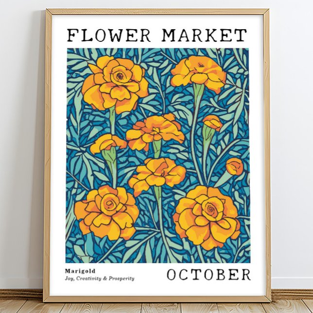Orange Floral Marigold October Birth Flower Market Poster (Creator Uploaded)