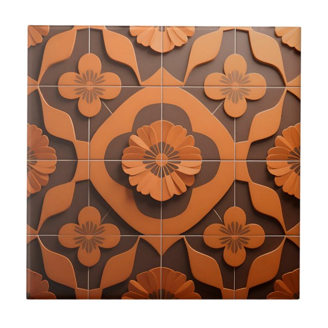 Orange Floral Medallion Geometric Tile Pattern (Front)
