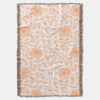 Orange Floral Monogram Throw Blanket