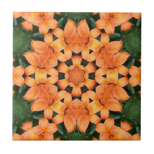 Orange Floral Mosaic Pattern Ceramic Tile (Front)