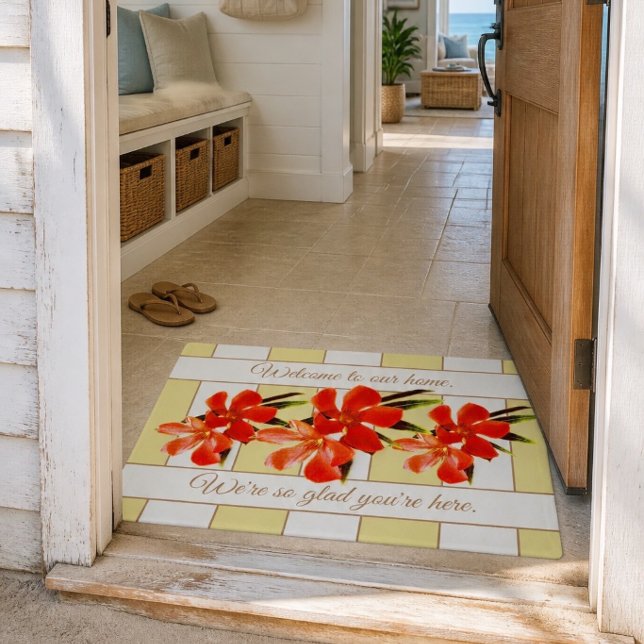 Orange Floral | Oleander Personalised Welcome Doormat (Creator Uploaded)