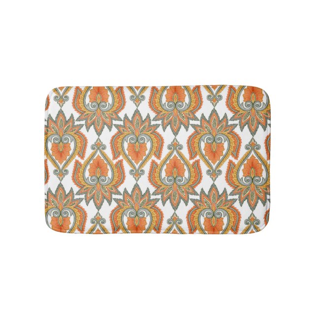 Orange Floral Paisley Bath Mat (Front)