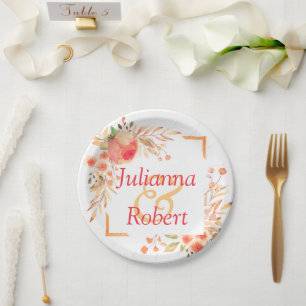 Orange floral    paper plates