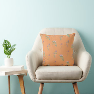 Orange Floral Pattern Botanical Greenery & Rustic  Cushion