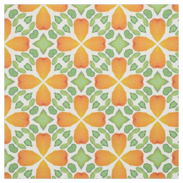 Orange floral pattern flower mosaic retro 60s 70s fabric (Swatch)