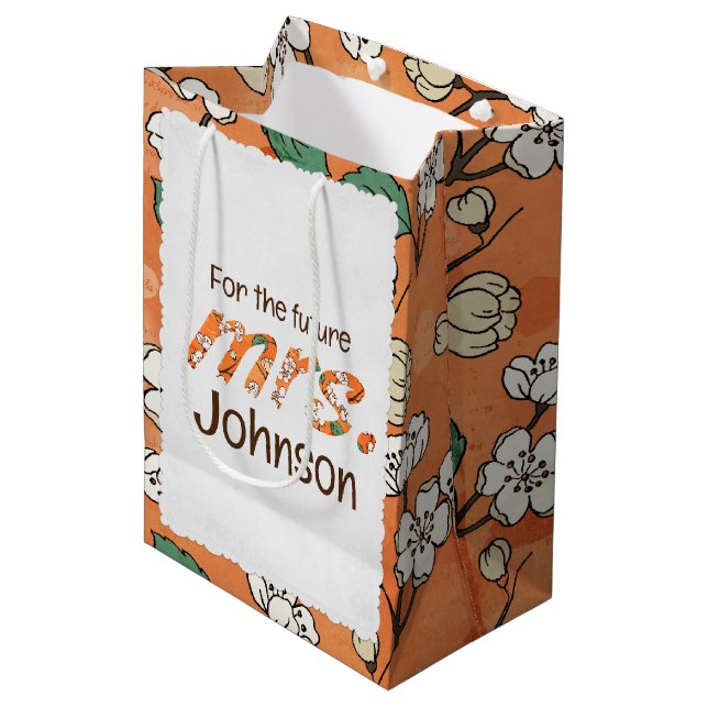 Orange Floral Pattern for MRS. Medium Gift Bag (Front Angled)