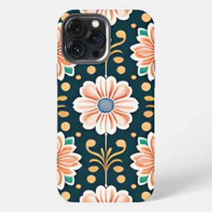 Orange Floral Pattern on a Black Background iPhone 13 Pro Max Case
