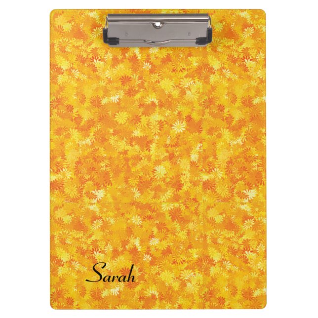 Orange floral personalised clipboard (Front)