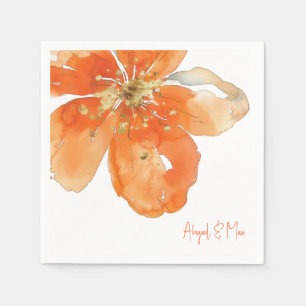Orange Floral Personalised Wedding Cocktail II Napkin