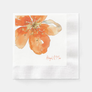 Orange Floral Personalised Wedding Cocktail Napkin